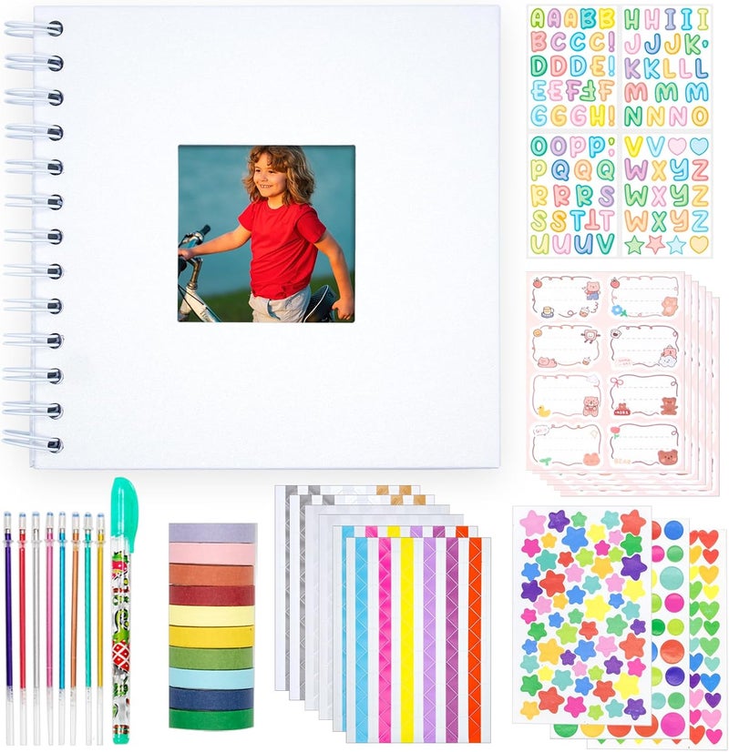 Tugle Kid Scrapbook Photo Album Hard Cover DIY Photo Album for Kids Instant Camera Print Paper with DIY Accessories (White) - Image 1